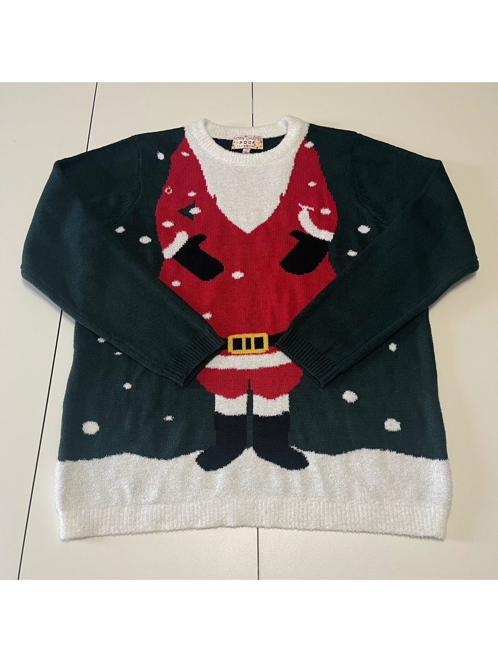 Merry Christmas By Poof Women's Size Large Santa Ugly Christmas Sweater